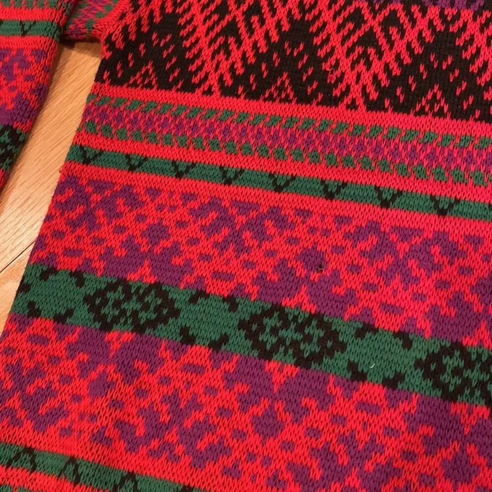 Lizwear Vintage 80s Cotton Crewneck Sweater Red striped small holiday ugly